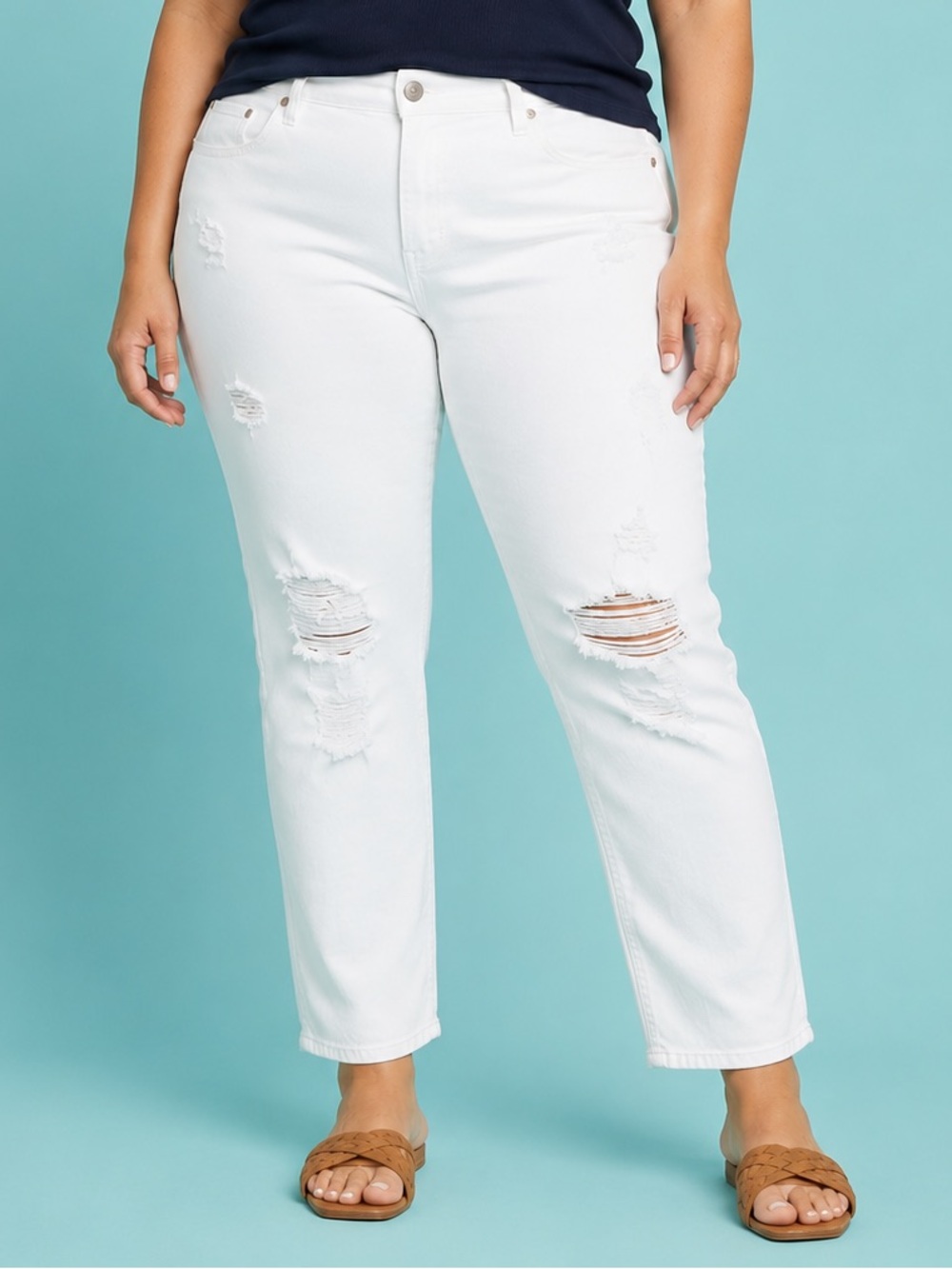 GAP High Rise Slim Straight Distressed White Jeans Size 16 Regular
